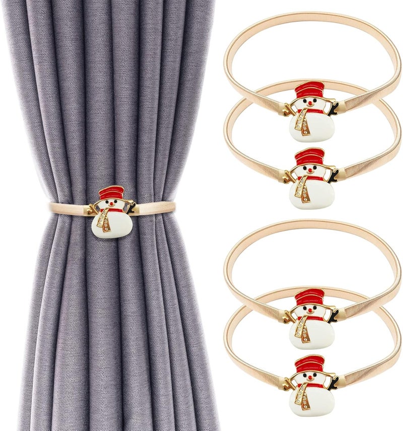 LLPMutu 4 Pack Christmas Curtain Tieback Buckle Aluminum Alloy Spring Design Curtain Holdback Carving Design Christmas Curtain Ties for Drapes Curtain Ties Backs Modern Style Curtain Holdback Decor (Snowman) - Image 1
